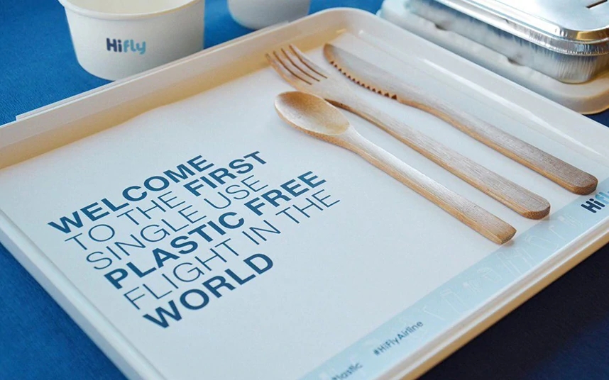 Bio-degradable cutlery and trays introduced by HiFly Airlines