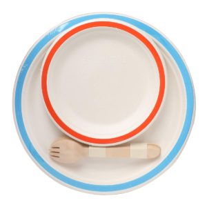 TAAREY: 10" and 7" round plates with Wooden Spork